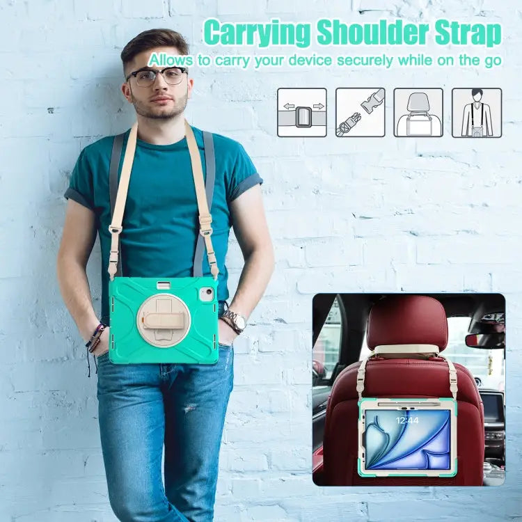 Silicone + PC Protective Case with Holder & Shoulder Strap For iPad Air 11 2024 / Air 5 10.9 2022 / Air 4 10.9 2020