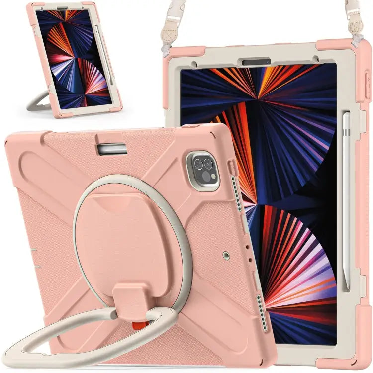 Silicone + PC Protective Case with Holder & Shoulder Strap For iPad Pro 12.9 2022 / 2021 For Amazon Kindle Fire HD 10