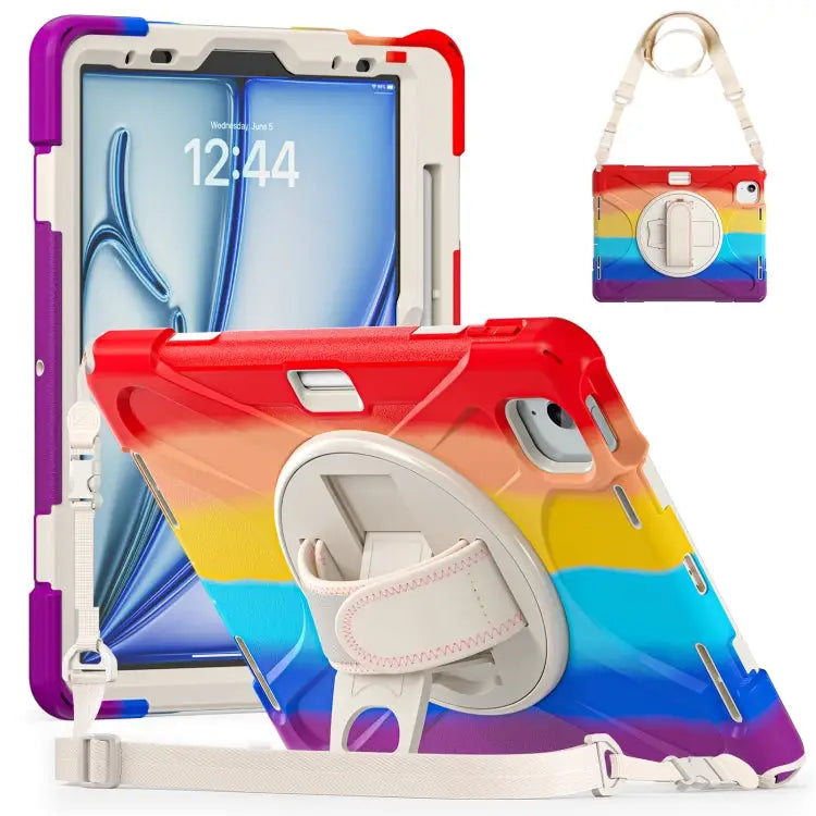 Silicone + PC Protective Case with Holder & Shoulder Strap For iPad Air 11 2024 / Air 5 10.9 2022 / Air 4 10.9 2020