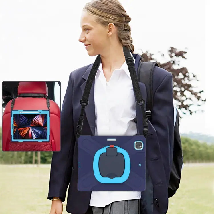 Silicone + PC Protective Case with Holder & Shoulder Strap For iPad Pro 12.9 2022 / 2021 For Amazon Kindle Fire HD 10