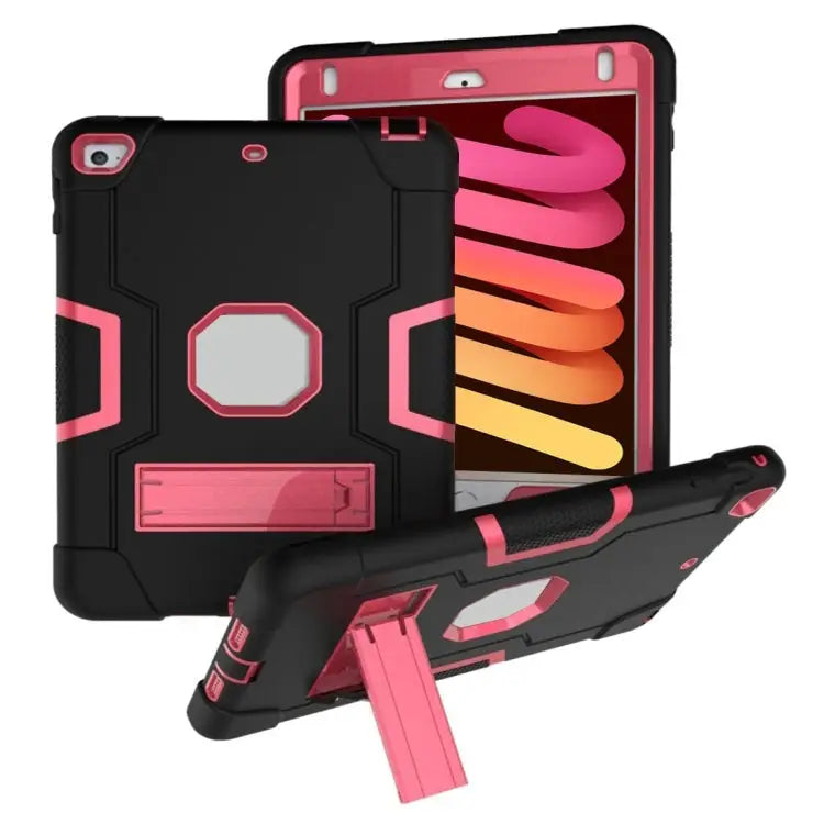 Silicone + PC Protective Case with Stand For iPad 4 / 3 / 2 For iPad mini 3/2/1 - For iPad mini 3/2/1 / Black + Pink