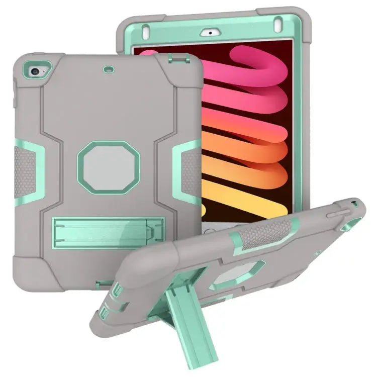 Silicone + PC Protective Case with Stand For iPad 4 / 3 / 2 For iPad mini 3/2/1 - For iPad mini 3/2/1 / Grey + Mint
