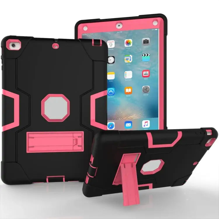 Silicone + PC Protective Case with Stand For iPad 4 / 3 / 2 For iPad mini 3/2/1 - For iPad 4 / 3 / 2 / Black + Pink