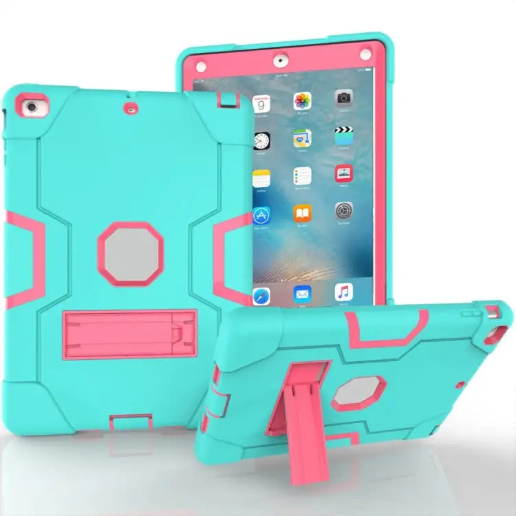 Silicone + PC Protective Case with Stand For iPad 4 / 3 / 2 For iPad mini 3/2/1 - For iPad 4 / 3 / 2 / Mint Blue + Red