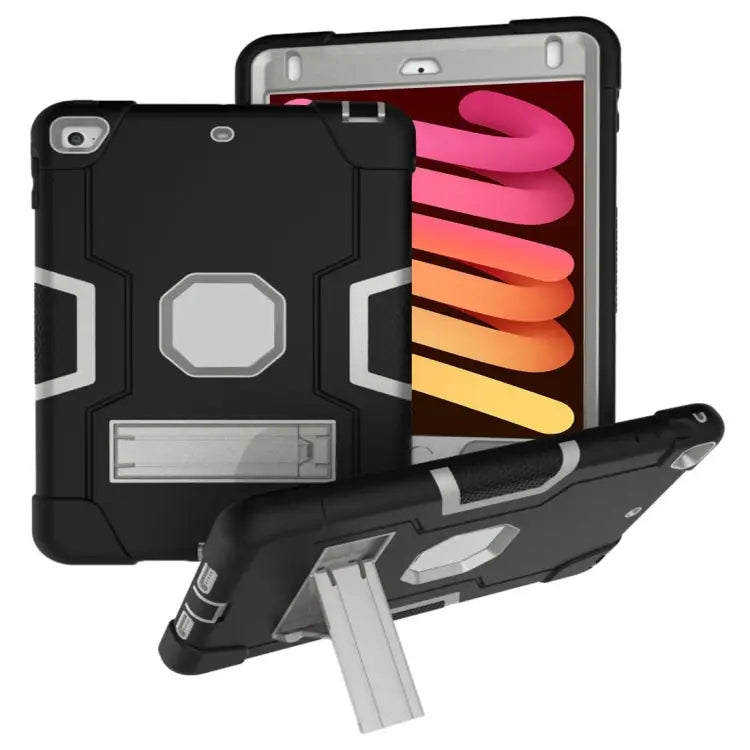 Silicone + PC Protective Case with Stand For iPad 4 / 3 / 2 For iPad mini 3/2/1 - For iPad mini 3/2/1 / Black + White
