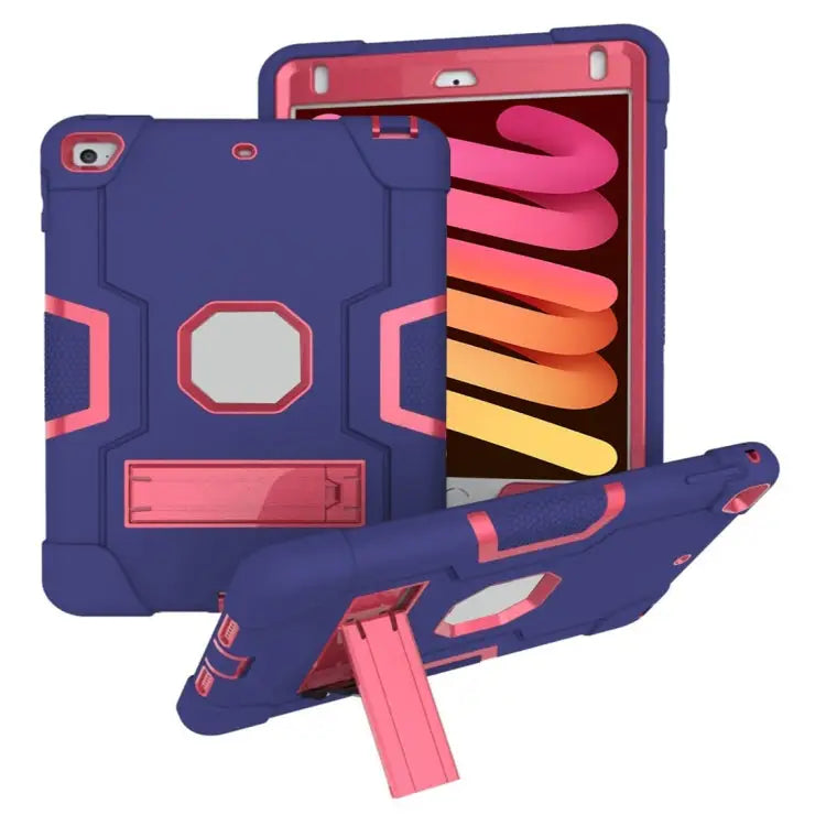 Silicone + PC Protective Case with Stand For iPad 4 / 3 / 2 For iPad mini 3/2/1 - For iPad mini 3/2/1 / Blue + Pink