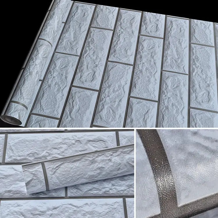 Silver Grey Brick Creative 3D Stone Brick Decoration Wallpaper Stickers Bedroom Living Room Wall Waterproof Wallpaper