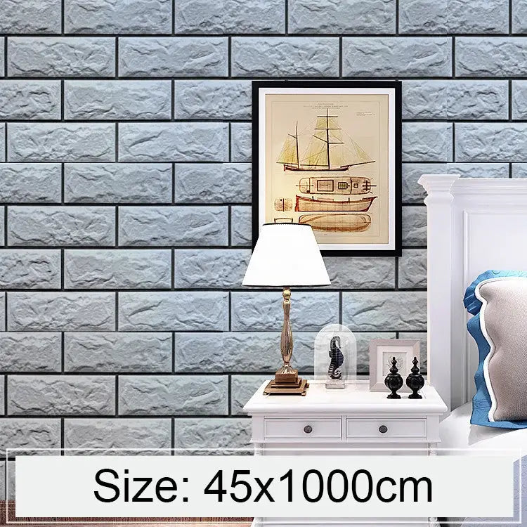 Silver Grey Brick Creative 3D Stone Brick Decoration Wallpaper Stickers Bedroom Living Room Wall Waterproof Wallpaper