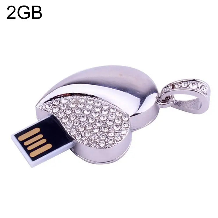 Silver Heart Shaped Diamond Jewelry USB Flash Disk Special for Valentines Day Gifts 2GB 4GB 8GB 16GB 32GB - 2GB / Silver