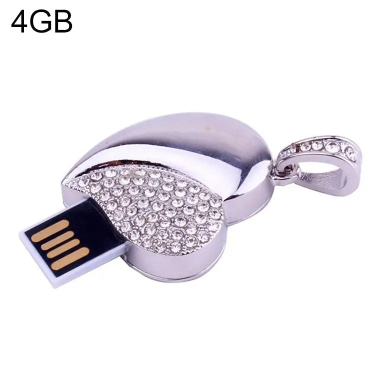 Silver Heart Shaped Diamond Jewelry USB Flash Disk Special for Valentines Day Gifts 2GB 4GB 8GB 16GB 32GB - 4GB / 4GB
