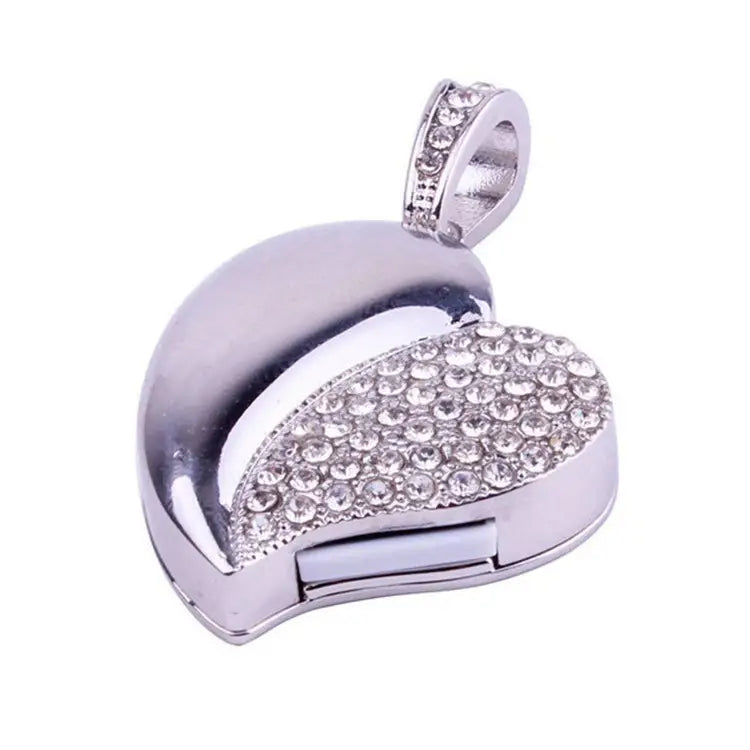 Silver Heart Shaped Diamond Jewelry USB Flash Disk Special for Valentines Day Gifts 2GB 4GB 8GB 16GB 32GB
