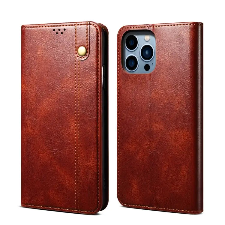 Simple Wax Crazy Horse Texture Horizontal Flip Leather Case For iPhone 14 For iPhone 14 Plus For iPhone 14 Pro