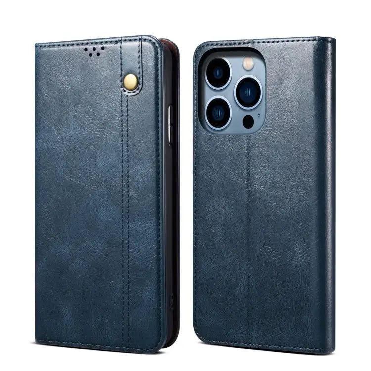 Simple Wax Crazy Horse Texture Horizontal Flip Leather Case For iPhone 14 For iPhone 14 Plus For iPhone 14 Pro