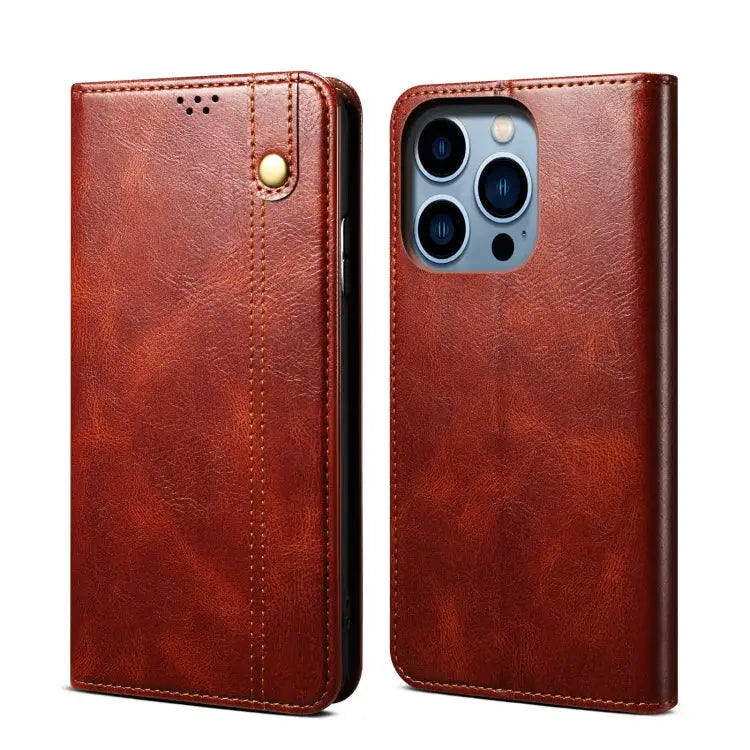 Simple Wax Crazy Horse Texture Horizontal Flip Leather Case For iPhone 14 For iPhone 14 Plus For iPhone 14 Pro