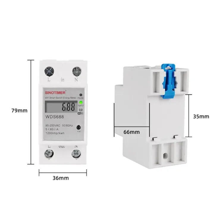 SINOTIMER WDS688 Smart WiFi Single-Phase Power Meter Mobile APP Home Rail Meter 5-60A 230V WDS688 - WDS688