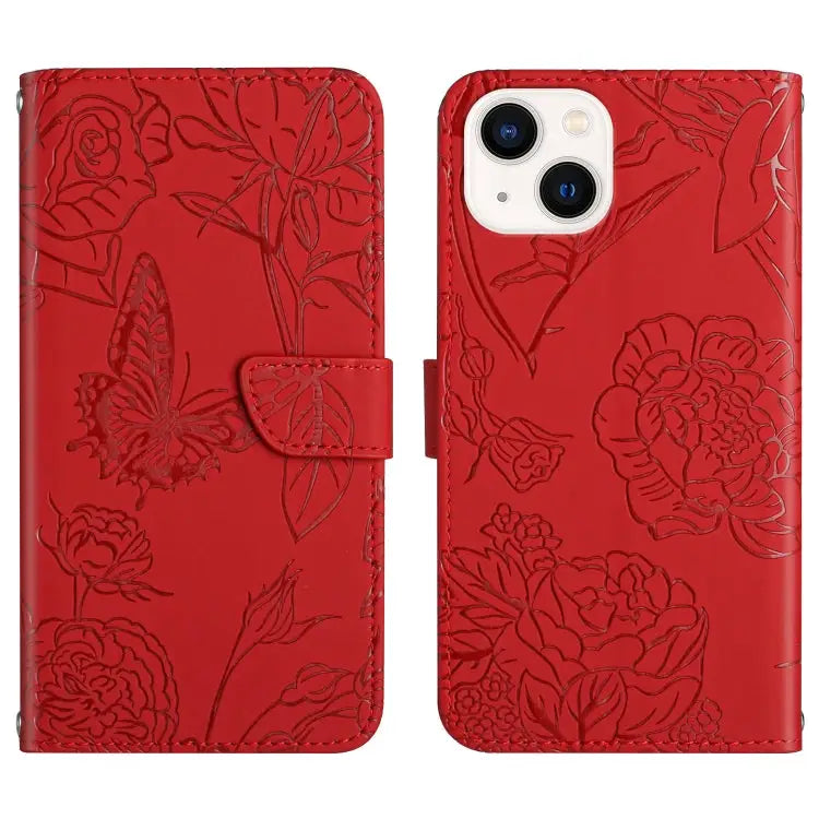 Skin Feel Butterfly Peony Embossed Leather Phone Case For iPhone 12 Pro Max For iPhone 13 For iPhone 13 mini For iPhone