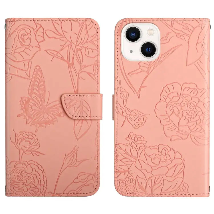 Skin Feel Butterfly Peony Embossed Leather Phone Case For iPhone 12 Pro Max For iPhone 13 For iPhone 13 mini For iPhone