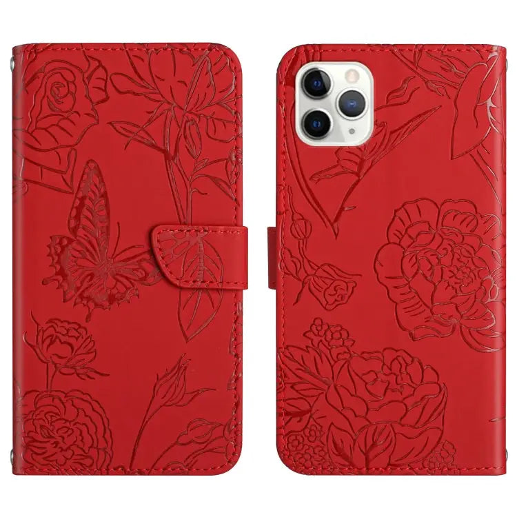 Skin Feel Butterfly Peony Embossed Leather Phone Case For iPhone 12 Pro Max For iPhone 13 For iPhone 13 mini For iPhone