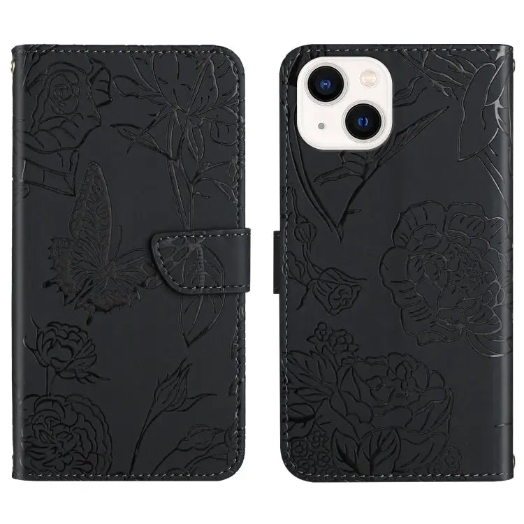 Skin Feel Butterfly Peony Embossed Leather Phone Case For iPhone 12 Pro Max For iPhone 13 For iPhone 13 mini For iPhone
