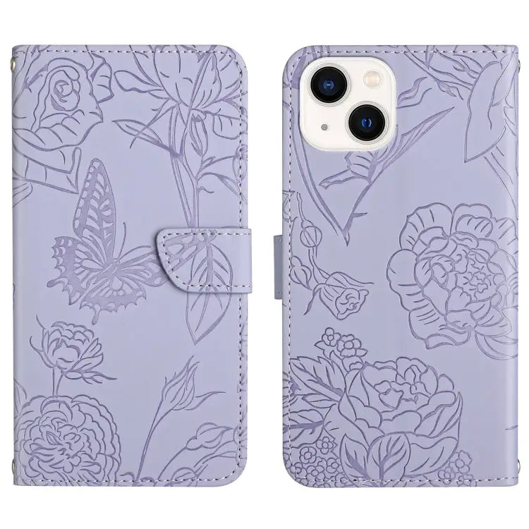 Skin Feel Butterfly Peony Embossed Leather Phone Case For iPhone 12 Pro Max For iPhone 13 For iPhone 13 mini For iPhone