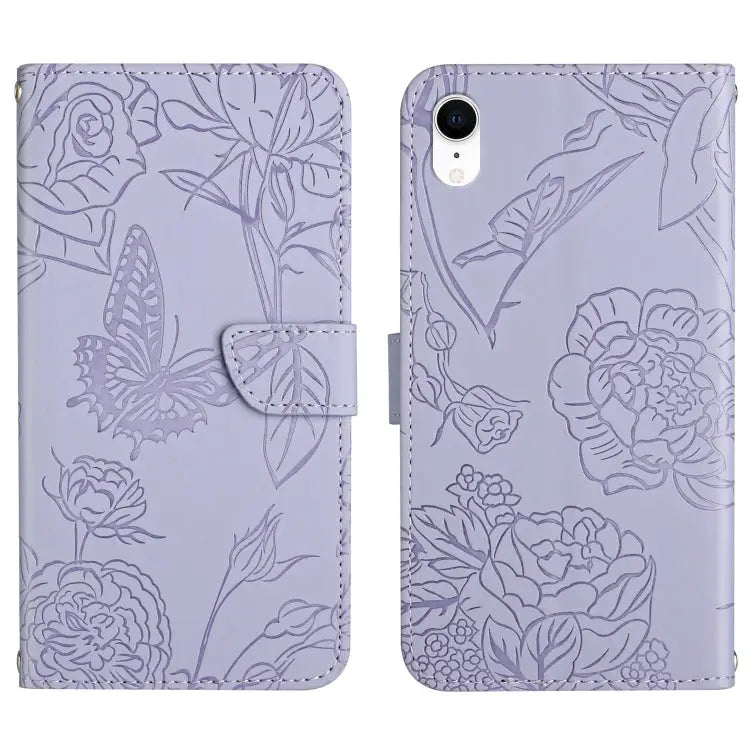 Skin Feel Butterfly Peony Embossed Leather Phone Case For iPhone 13 Pro Max For iPhone XS / X For iPhone XR For iPhone