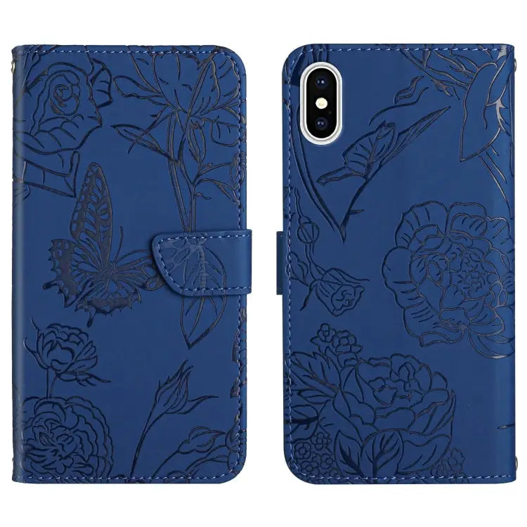 Skin Feel Butterfly Peony Embossed Leather Phone Case For iPhone 13 Pro Max For iPhone XS / X For iPhone XR For iPhone