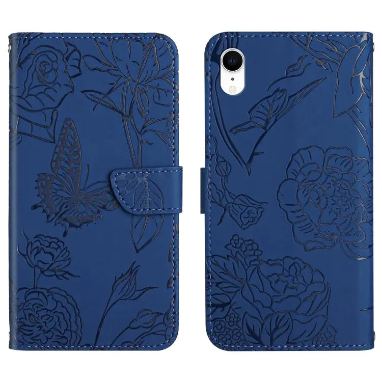 Skin Feel Butterfly Peony Embossed Leather Phone Case For iPhone 13 Pro Max For iPhone XS / X For iPhone XR For iPhone