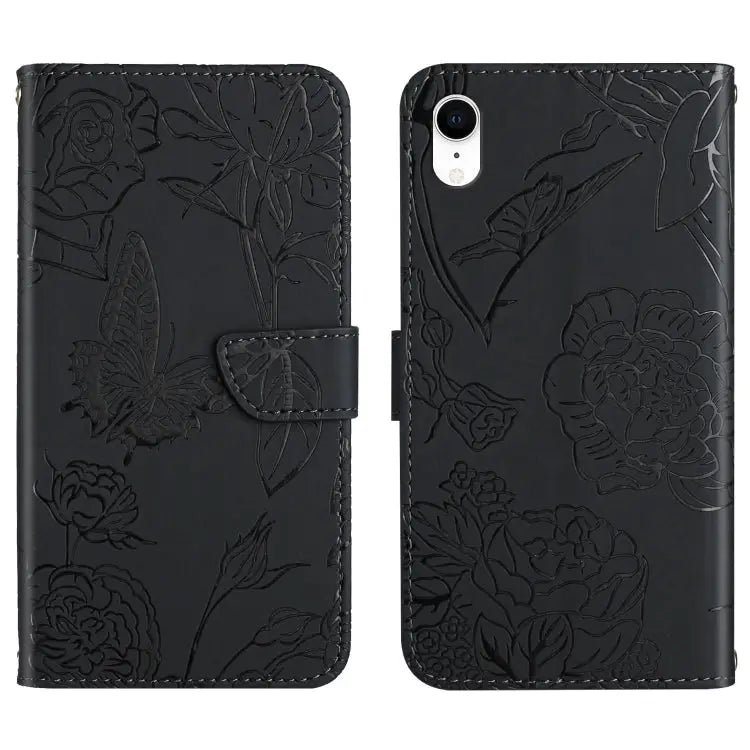 Skin Feel Butterfly Peony Embossed Leather Phone Case For iPhone 13 Pro Max For iPhone XS / X For iPhone XR For iPhone