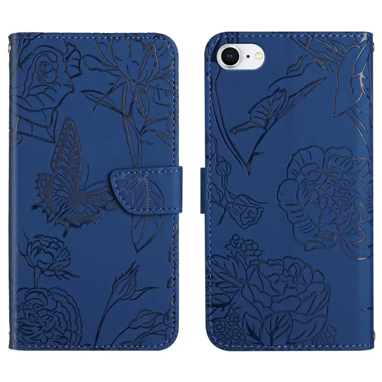 Skin Feel Butterfly Peony Embossed Leather Phone Case For iPhone SE 2022 / SE 2020 / 8 / 7 For iPhone 8 Plus / 7 Plus