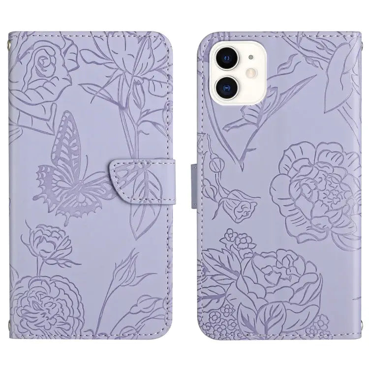 Skin Feel Butterfly Peony Embossed Leather Phone Case For iPhone SE 2022 / SE 2020 / 8 / 7 For iPhone 8 Plus / 7 Plus