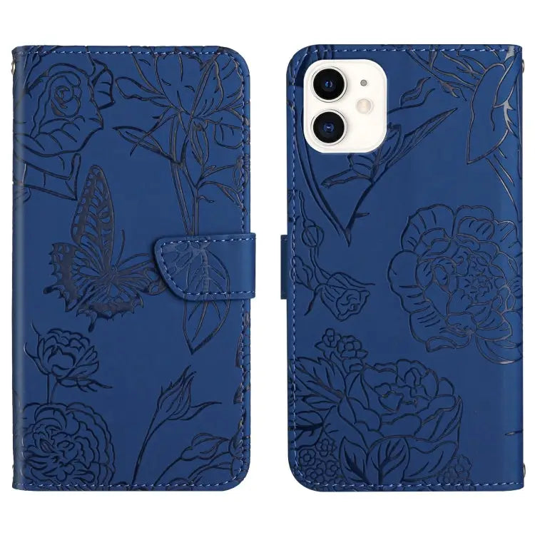 Skin Feel Butterfly Peony Embossed Leather Phone Case For iPhone SE 2022 / SE 2020 / 8 / 7 For iPhone 8 Plus / 7 Plus