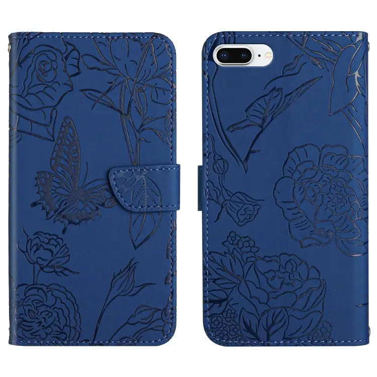 Skin Feel Butterfly Peony Embossed Leather Phone Case For iPhone SE 2022 / SE 2020 / 8 / 7 For iPhone 8 Plus / 7 Plus