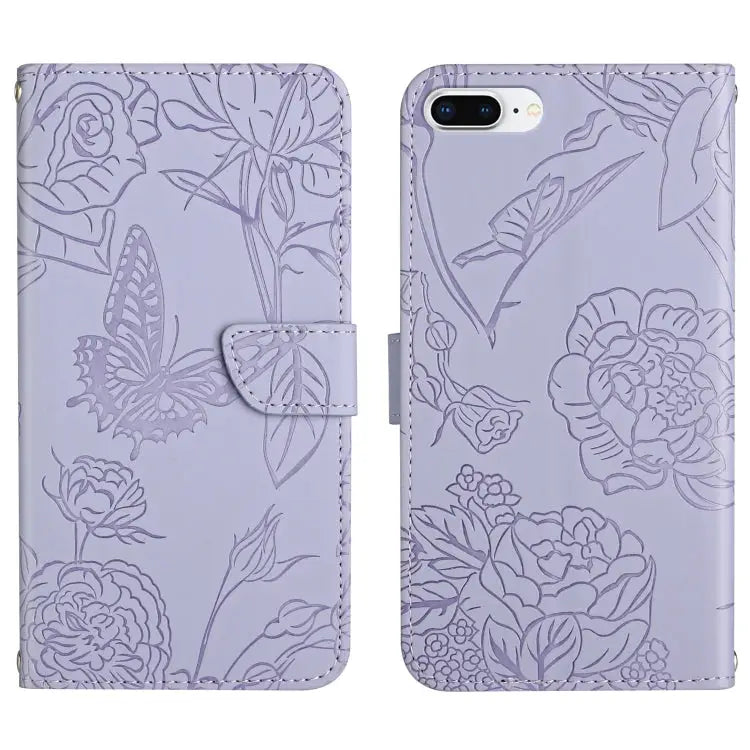 Skin Feel Butterfly Peony Embossed Leather Phone Case For iPhone SE 2022 / SE 2020 / 8 / 7 For iPhone 8 Plus / 7 Plus
