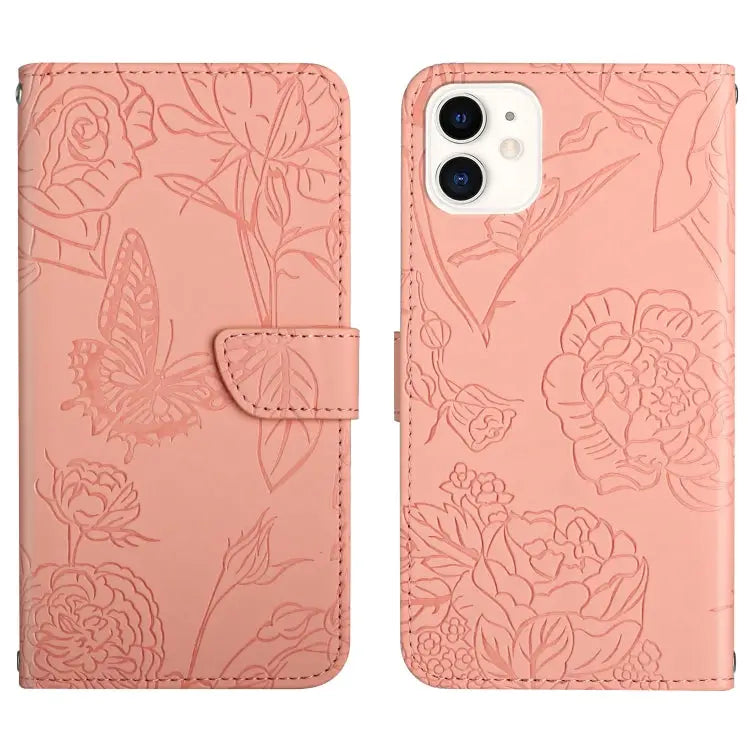 Skin Feel Butterfly Peony Embossed Leather Phone Case For iPhone SE 2022 / SE 2020 / 8 / 7 For iPhone 8 Plus / 7 Plus