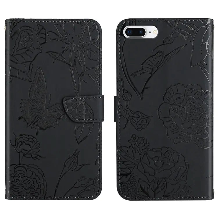 Skin Feel Butterfly Peony Embossed Leather Phone Case For iPhone SE 2022 / SE 2020 / 8 / 7 For iPhone 8 Plus / 7 Plus