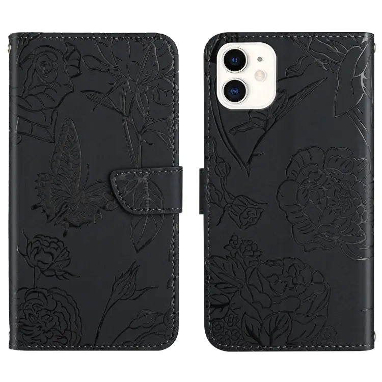Skin Feel Butterfly Peony Embossed Leather Phone Case For iPhone SE 2022 / SE 2020 / 8 / 7 For iPhone 8 Plus / 7 Plus
