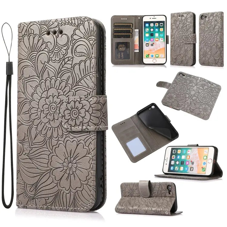 Skin Feel Embossed Sunflower Horizontal Flip Leather Case with Holder & Card Slots & Wallet & Lanyard For iPhone 7 Plus