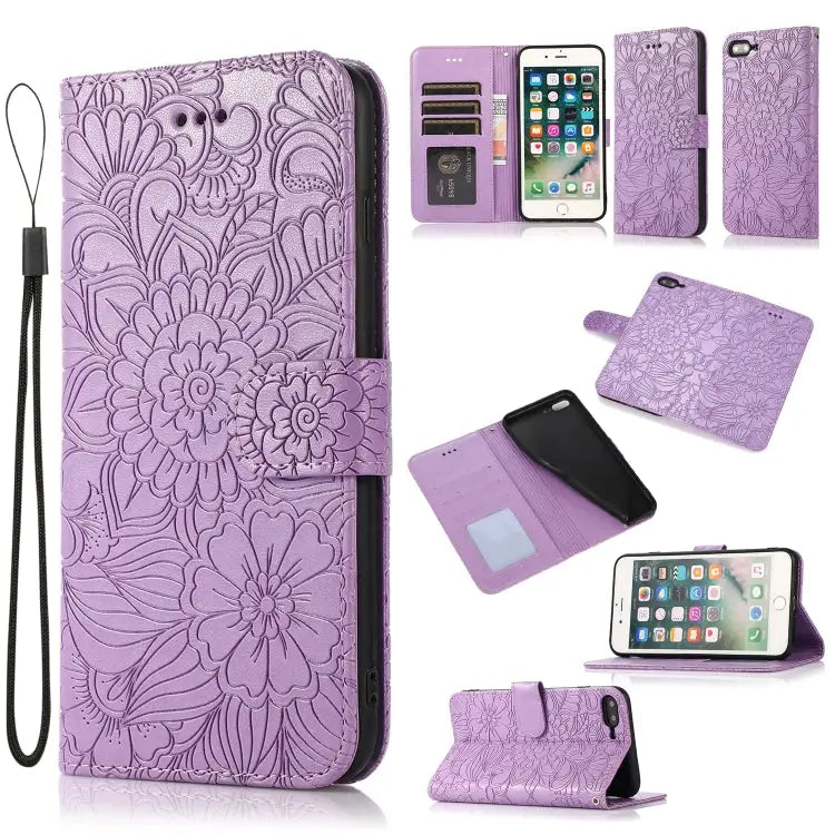 Skin Feel Embossed Sunflower Horizontal Flip Leather Case with Holder & Card Slots & Wallet & Lanyard For iPhone 7 Plus