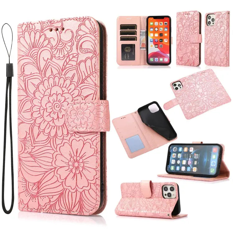 Skin Feel Embossed Sunflower Horizontal Flip Leather Case with Holder & Card Slots & Wallet & Lanyard For iPhone 12