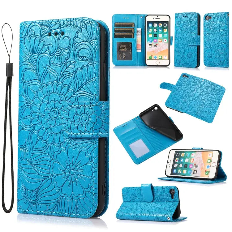 Skin Feel Embossed Sunflower Horizontal Flip Leather Case with Holder & Card Slots & Wallet & Lanyard For iPhone 7 Plus