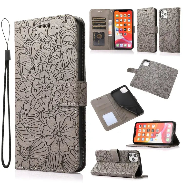 Skin Feel Embossed Sunflower Horizontal Flip Leather Case with Holder & Card Slots & Wallet & Lanyard For iPhone 11 Pro