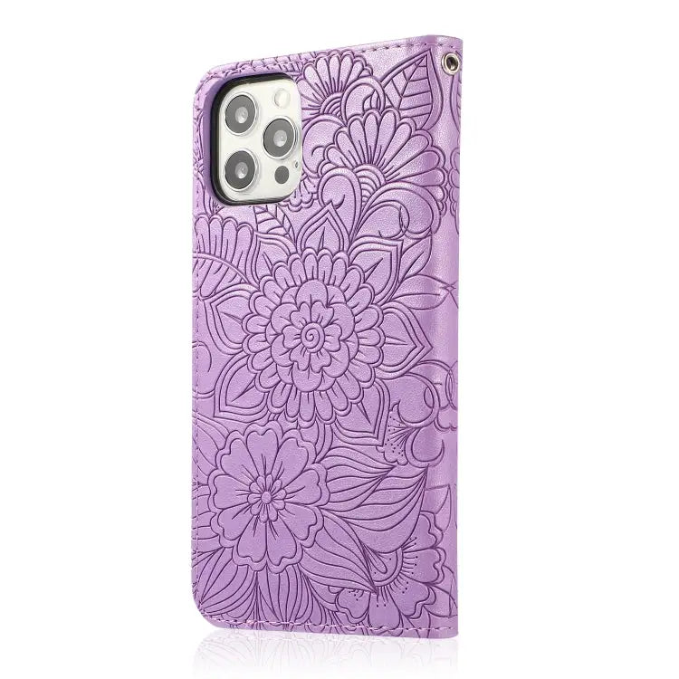 Skin Feel Embossed Sunflower Horizontal Flip Leather Case with Holder & Card Slots & Wallet & Lanyard For iPhone 12