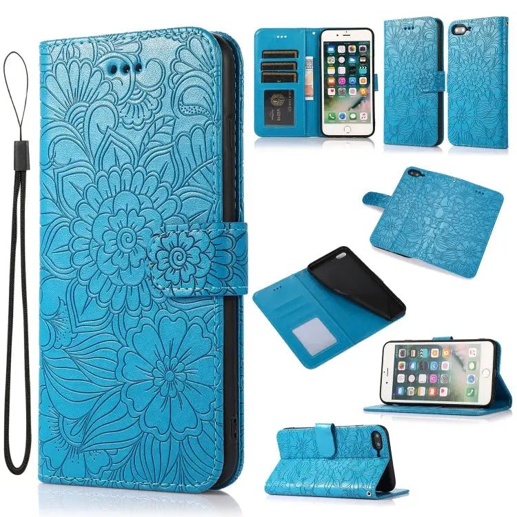 Skin Feel Embossed Sunflower Horizontal Flip Leather Case with Holder & Card Slots & Wallet & Lanyard For iPhone 7 Plus