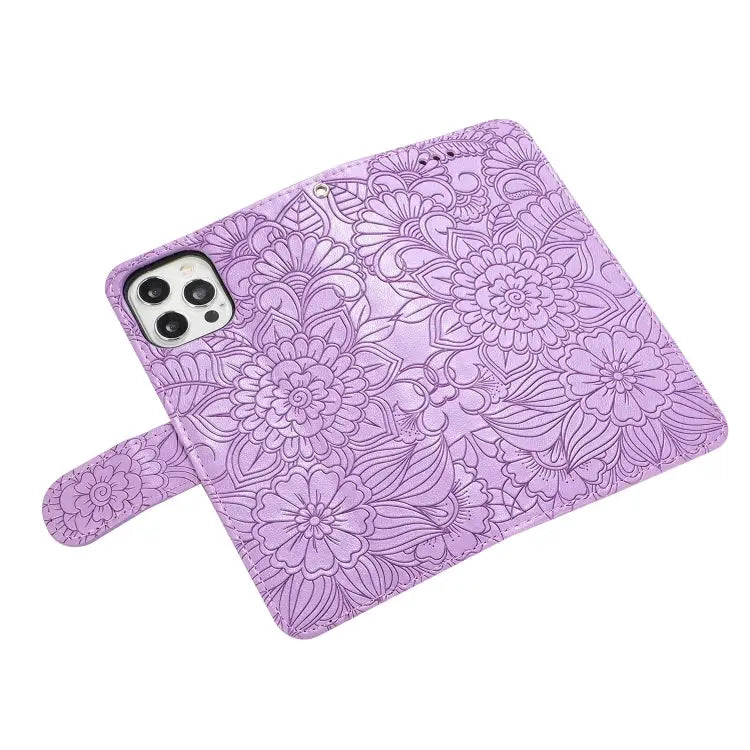Skin Feel Embossed Sunflower Horizontal Flip Leather Case with Holder & Card Slots & Wallet & Lanyard For iPhone 12