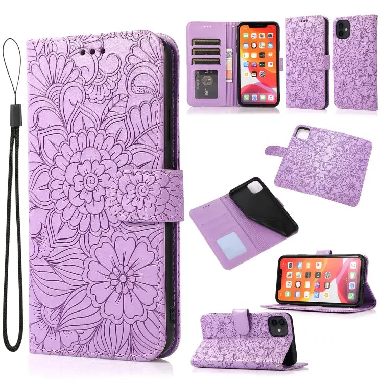 Skin Feel Embossed Sunflower Horizontal Flip Leather Case with Holder & Card Slots & Wallet & Lanyard For iPhone 11 Pro