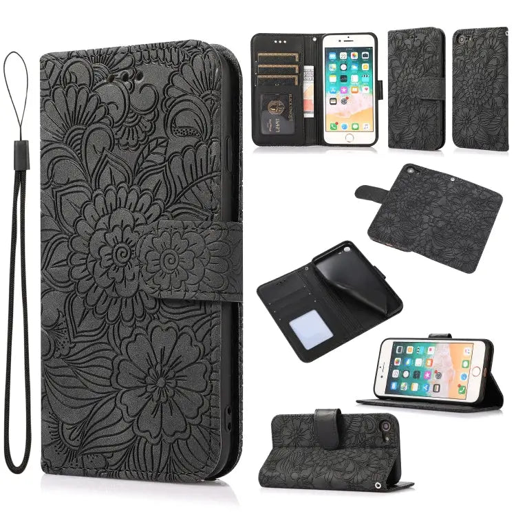 Skin Feel Embossed Sunflower Horizontal Flip Leather Case with Holder & Card Slots & Wallet & Lanyard For iPhone 7 Plus
