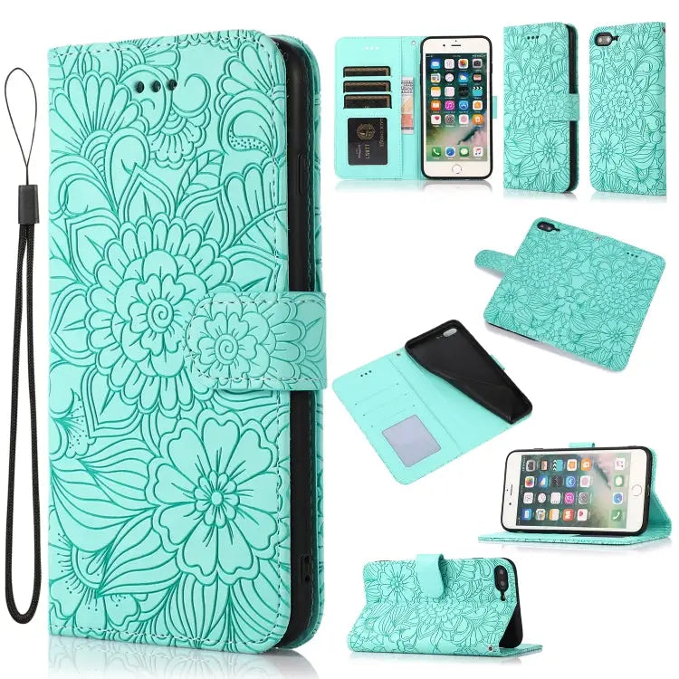 Skin Feel Embossed Sunflower Horizontal Flip Leather Case with Holder & Card Slots & Wallet & Lanyard For iPhone 7 Plus