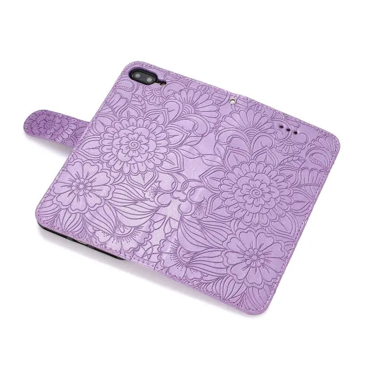 Skin Feel Embossed Sunflower Horizontal Flip Leather Case with Holder & Card Slots & Wallet & Lanyard For iPhone 7 Plus