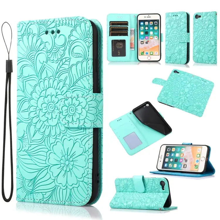 Skin Feel Embossed Sunflower Horizontal Flip Leather Case with Holder & Card Slots & Wallet & Lanyard For iPhone 7 Plus