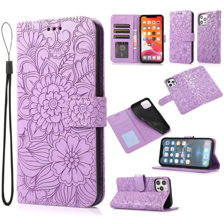 Skin Feel Embossed Sunflower Horizontal Flip Leather Case with Holder & Card Slots & Wallet & Lanyard For iPhone 12